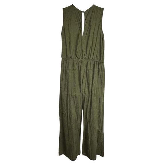Monteau Olive Green Sleeveless Jumpsuit Linen Blend Size 2X - Picture 3 of 5